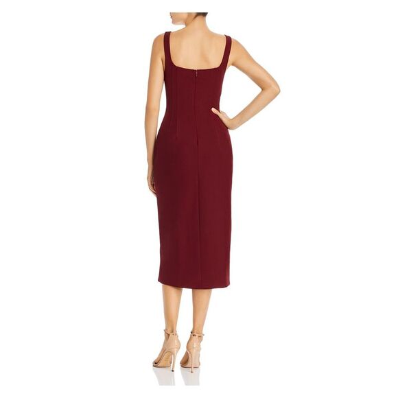 FAME AND PARTNERS Womens Maroon Spaghetti Strap Below The Knee Sheath Dress 14 - Picture 2 of 2